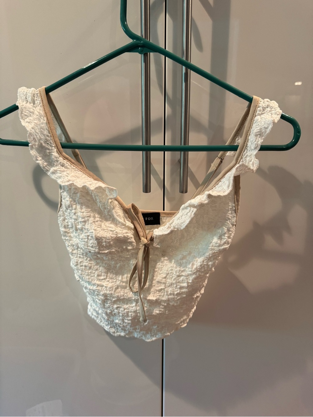 White Fox never used Textured Tie-Front Crop Top